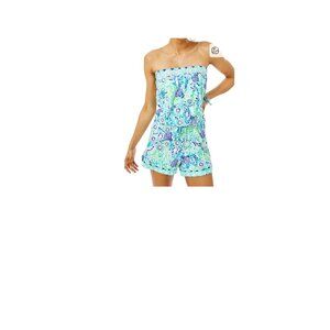 Lilly Pulitzer Rikki Strapless Romper In Ibiza Open Water Blue Size S Summer